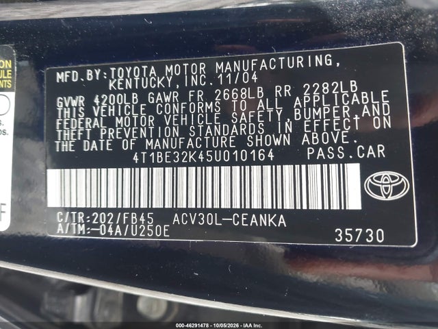 Продаж на аукціоні авто 2005 Toyota Camry Le, vin: 4T1BE32K45U010164, номер лоту: 46291478