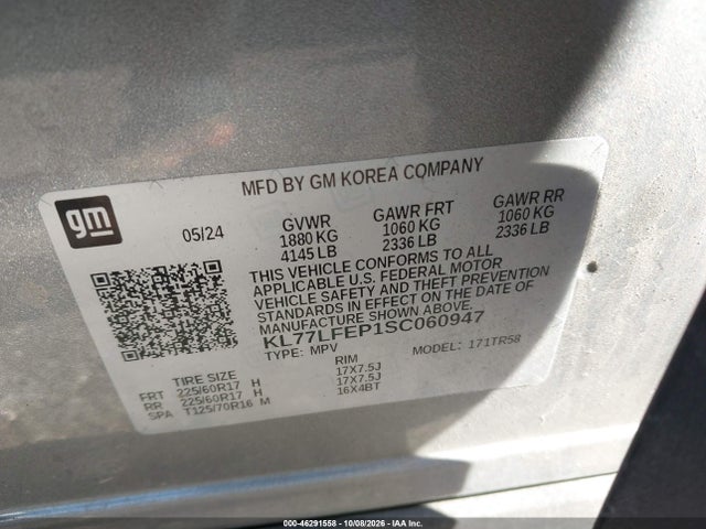 Aukcja sprzedaży 2025 Chevrolet Trax Fwd Ls, vin: KL77LFEP1SC060947, numer aukcji: 46291558