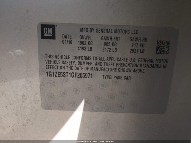 Продажа на аукционе авто 2016 Chevrolet Malibu 1lt, vin: 1G1ZE5ST1GF205971, номер лота: 46291576