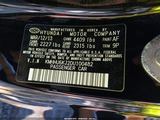 Продажа на аукционе авто 2013 Hyundai Genesis 3.8 Grand Touring, vin: KMHHU6KJ2DU100482, номер лота: 46291579