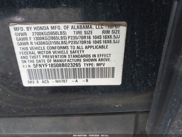 Aukcja sprzedaży 2008 Honda Pilot Ex-l, vin: 5FNYF18508B023265, numer aukcji: 46291598