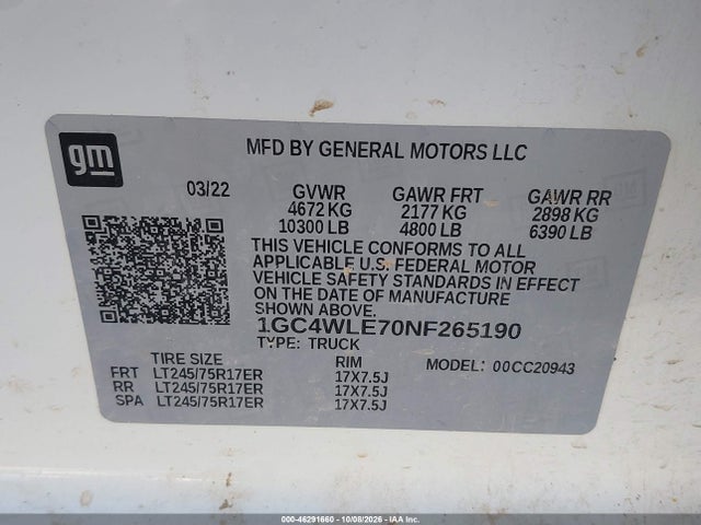 1GC4WLE70NF265190 Chevrolet Silverado 2500hd 2wd Long Bed Wt