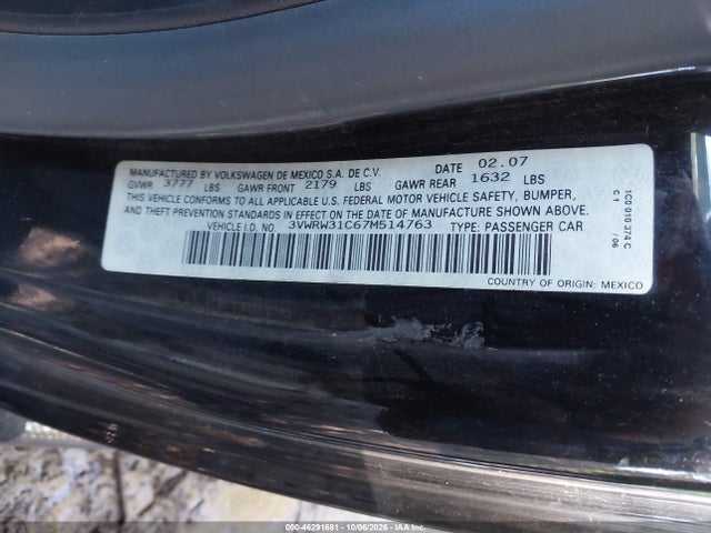 46291681 :رقم المزاد ، 3VWRW31C67M514763 vin ، 2007 Volkswagen New Beetle 2.5 مزاد بيع