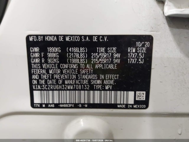 Продаж на аукціоні авто 2021 Honda Hr-v Awd Lx, vin: 3CZRU6H32MM708132, номер лоту: 46291736