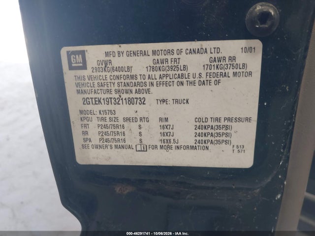 Продажа на аукционе авто 2002 Gmc Sierra 1500 Sle, vin: 2GTEK19T321180732, номер лота: 46291741