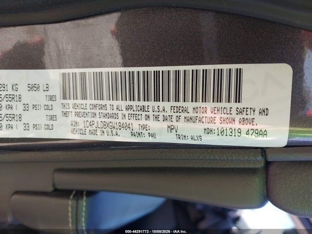 Продажа на аукционе авто 2016 Jeep Cherokee Limited, vin: 1C4PJLDBXGW184041, номер лота: 46291772