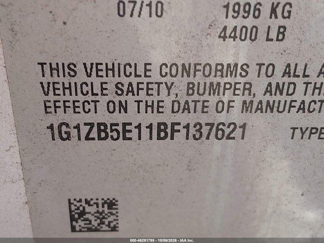 Aukcja sprzedaży 2011 Chevrolet Malibu Ls, vin: 1G1ZB5E11BF137621, numer aukcji: 46291795
