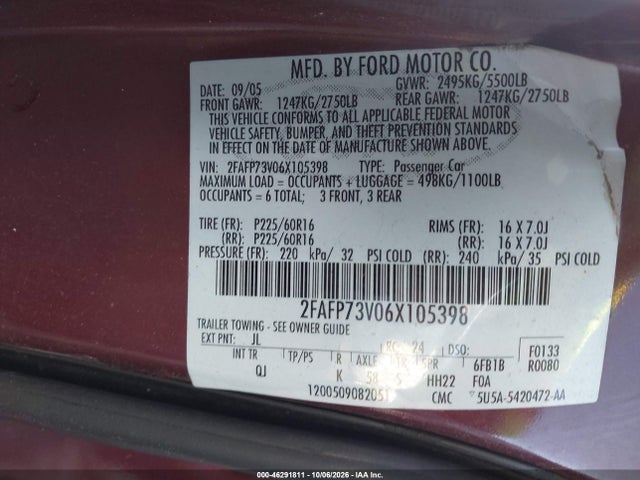 Продаж на аукціоні авто 2006 Ford Crown Victoria Standard, vin: 2FAFP73V06X105398, номер лоту: 46291811