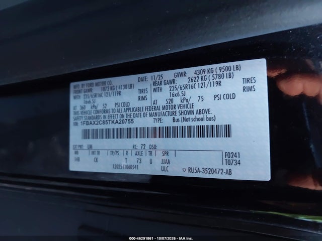 Продаж на аукціоні авто 2026 Ford Transit-350 Passenger Van Xlt, vin: 1FBAX2C85TKA20755, номер лоту: 46291861