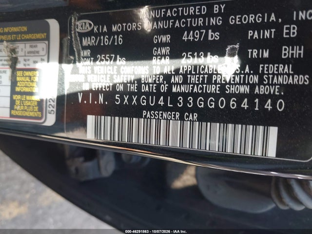 KIA OPTIMA EX 2016 5XXGU4L33GG064140 Image 9