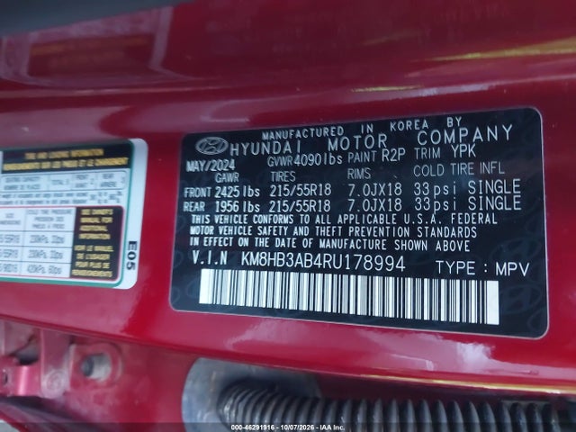 Продажа на аукционе авто 2024 Hyundai Kona Sel, vin: KM8HB3AB4RU178994, номер лота: 46291916