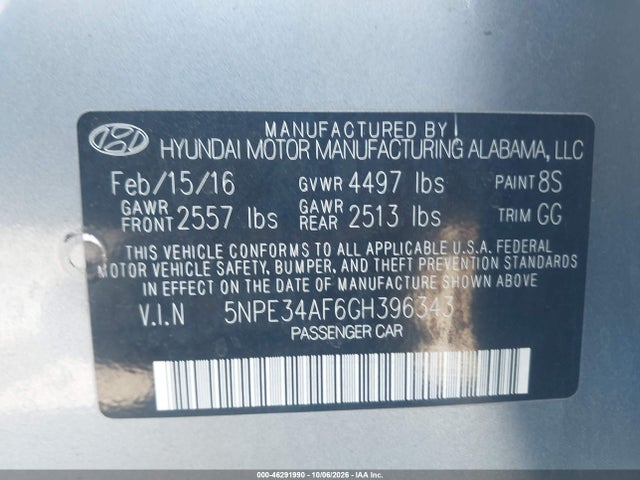 5NPE34AF6GH396343 Hyundai Sonata Sport