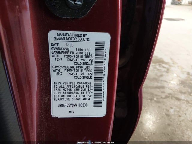 46292003 :رقم المزاد ، JN8AR05Y9VW100230 vin ، 1997 Nissan Pathfinder Le/se/xe مزاد بيع