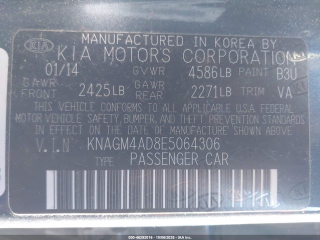 KNAGM4AD8E5064306 KIA Optima Hybrid Lx