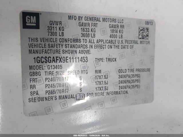 Aukcja sprzedaży 2014 Chevrolet Express 1500 Work Van, vin: 1GCSGAFX9E1111453, numer aukcji: 46292023