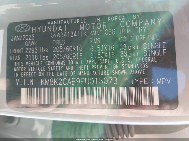 Aukcja sprzedaży 2023 Hyundai Kona Se, vin: KM8K2CAB9PU013073, numer aukcji: 46292031