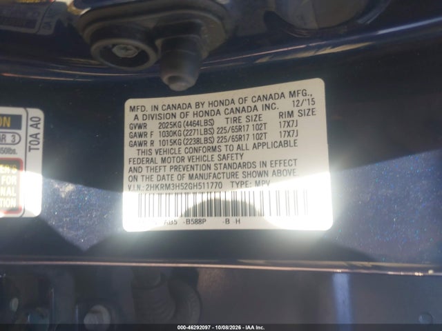 46292097 :رقم المزاد ، 2HKRM3H52GH511770 vin ، 2016 Honda Cr-v Ex مزاد بيع
