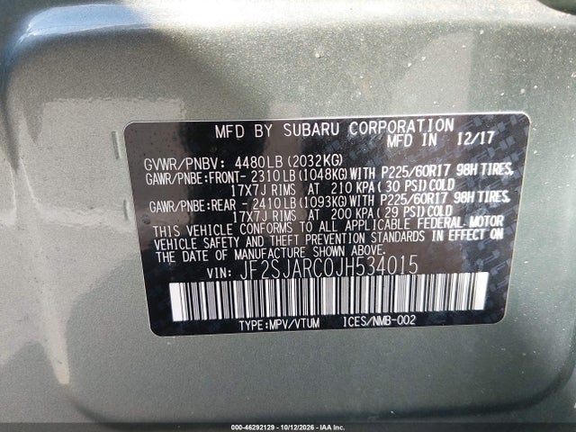 Продаж на аукціоні авто 2018 Subaru Forester 2.5i Limited, vin: JF2SJARC0JH534015, номер лоту: 46292129