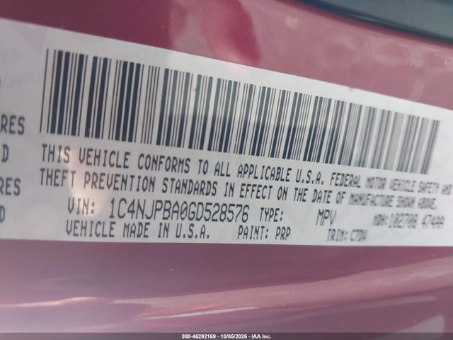 46292169 :رقم المزاد ، 1C4NJPBA0GD528576 vin ، 2016 Jeep Patriot Sport مزاد بيع