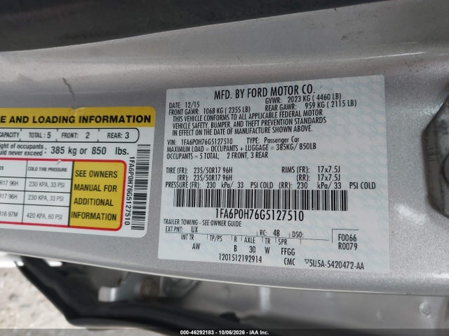 Aukcja sprzedaży 2016 Ford Fusion Se, vin: 1FA6P0H76G5127510, numer aukcji: 46292183