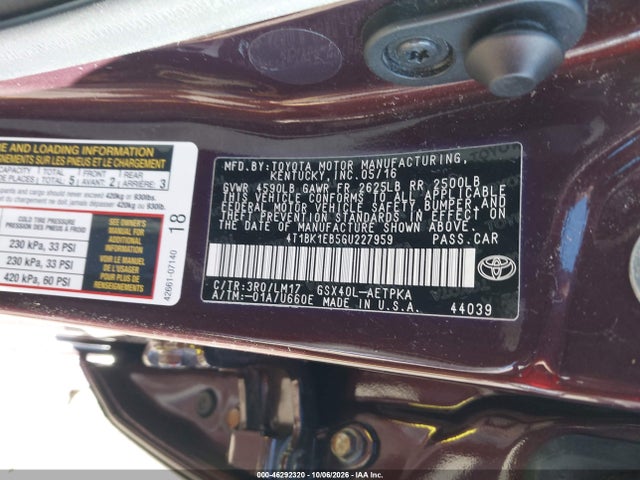 Aukcja sprzedaży 2016 Toyota Avalon Limited, vin: 4T1BK1EB5GU227959, numer aukcji: 46292320