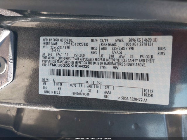 Ford ESCAPE SE 2019 1FMCU0GDXKUB44320 Image 9