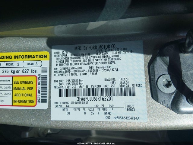 Продаж на аукціоні авто 2018 Ford Fusion Hybrid Se, vin: 3FA6P0LU5JR165201, номер лоту: 46292374