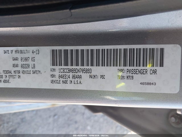 Aukcja sprzedaży 2013 Chrysler 200 Lx, vin: 1C3CCBAB9DN705893, numer aukcji: 46292404