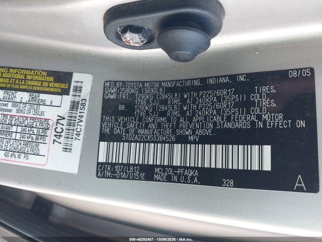 Продажа на аукционе авто 2005 Toyota Sienna Xle Limited, vin: 5TDZA22CX5S384526, номер лота: 46292407