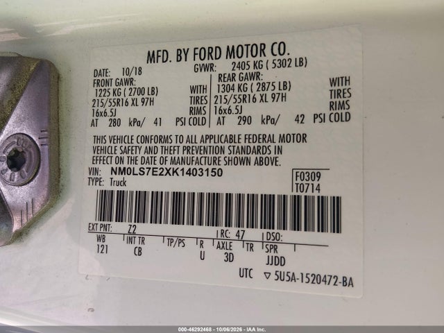 Продажа на аукционе авто 2019 Ford Transit Connect Xl, vin: NM0LS7E2XK1403150, номер лота: 46292468