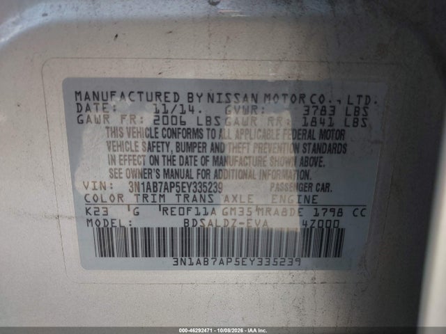 Продаж на аукціоні авто 2014 Nissan Sentra Sv, vin: 3N1AB7AP5EY335239, номер лоту: 46292471
