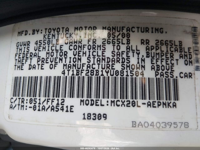Продажа на аукционе авто 2000 Toyota Avalon Xl, vin: 4T1BF28B1YU081504, номер лота: 46292476