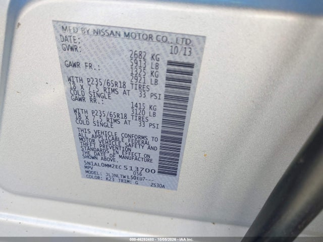Aukcja sprzedaży 2014 Infiniti Qx60, vin: 5N1AL0MM2EC513700, numer aukcji: 46292480