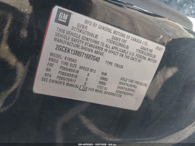 Aukcja sprzedaży 2007 Chevrolet Silverado 1500 Lt2, vin: 2GCEK13M971687840, numer aukcji: 46292483