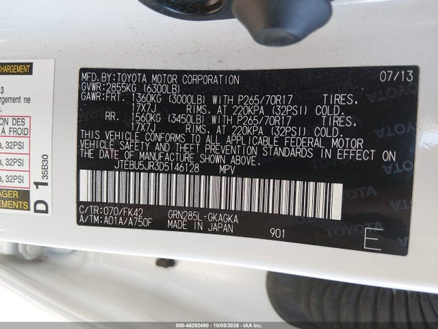 Продаж на аукціоні авто 2013 Toyota 4runner Sr5, vin: JTEBU5JR3D5146128, номер лоту: 46292490