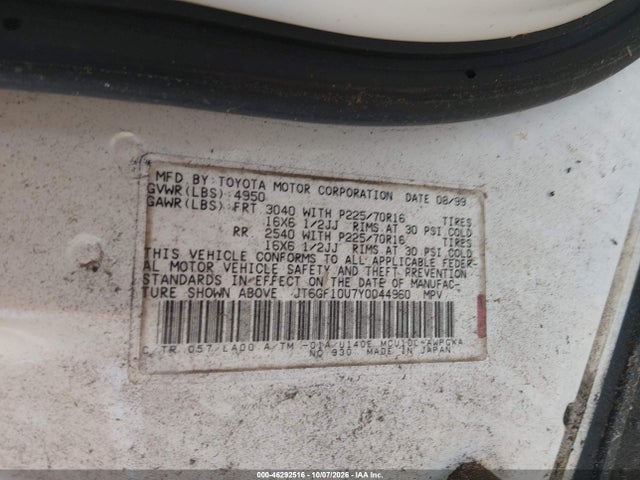 Продаж на аукціоні авто 2000 Lexus Rx 300, vin: JT6GF10U7Y0044960, номер лоту: 46292516