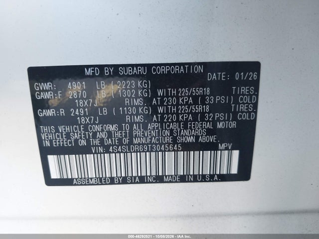 46292521 :رقم المزاد ، 4S4SLDR69T3045645 vin ، 2026 Subaru Forester Limited مزاد بيع