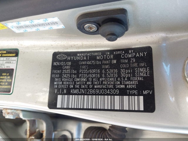Продаж на аукціоні авто 2009 Hyundai Tucson Limited, vin: KM8JN12B69U034309, номер лоту: 46292559