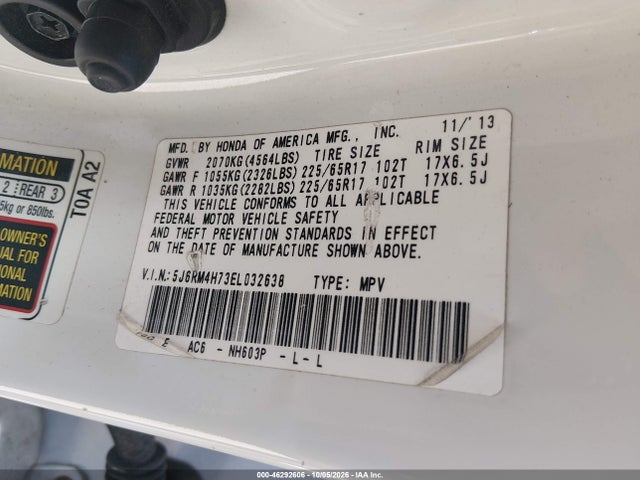 Продаж на аукціоні авто 2014 Honda Cr-v Ex-l, vin: 5J6RM4H73EL032638, номер лоту: 46292606