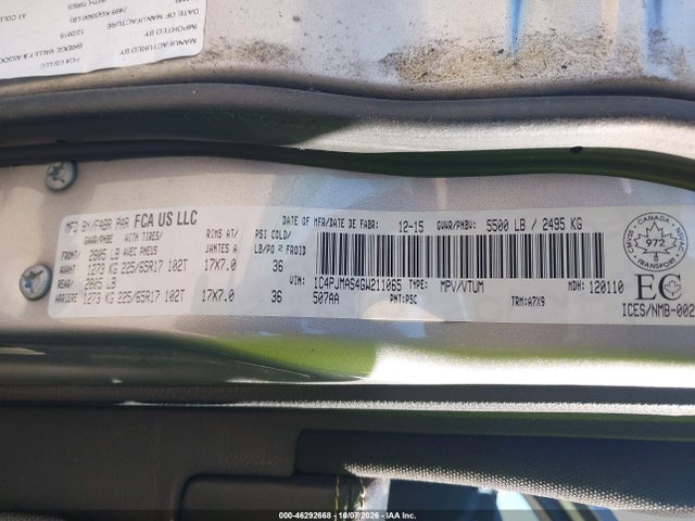 2016 Jeep Cherokee Sport მანქანა იყიდება აუქციონზე, vin: 1C4PJMAS4GW211065, აუქციონის ნომერი: 46292668