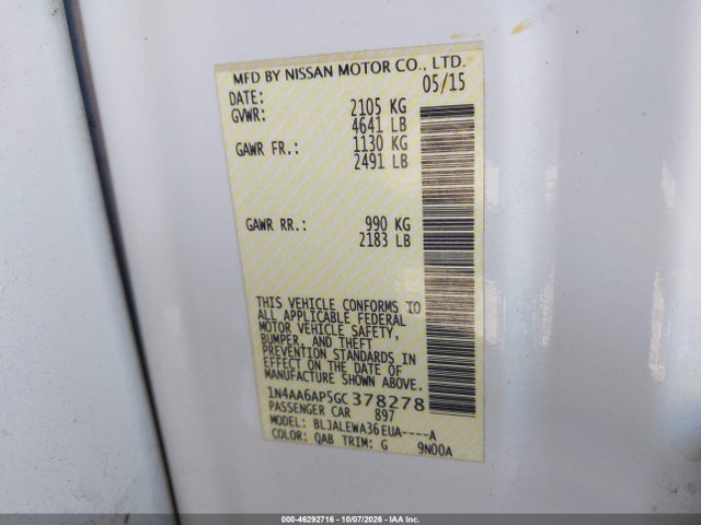 1N4AA6AP5GC378278 Nissan Maxima 3.5 Sl