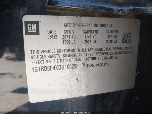 Продаж на аукціоні авто 2013 Chevrolet Volt, vin: 1G1RD6E4XDU109258, номер лоту: 46292737