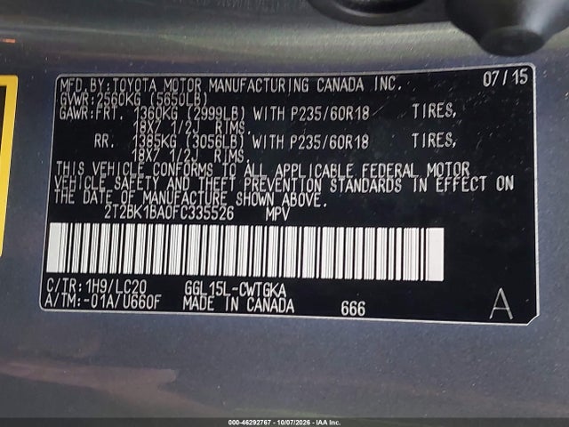 Продажа на аукционе авто 2015 Lexus Rx 350, vin: 2T2BK1BA0FC335526, номер лота: 46292767