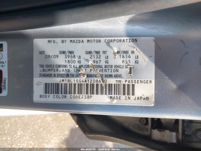 Aukcja sprzedaży 2010 Mazda Mazda3 I Touring, vin: JM1BL1SG4A1208670, numer aukcji: 46292791