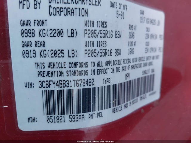 Продаж на аукціоні авто 2001 Chrysler Pt Cruiser, vin: 3C8FY4BB31T678480, номер лоту: 46292815