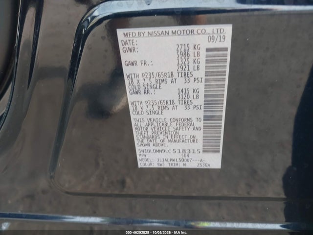 Aukcja sprzedaży 2020 Infiniti Qx60 Pure, vin: 5N1DL0MN9LC518315, numer aukcji: 46292828