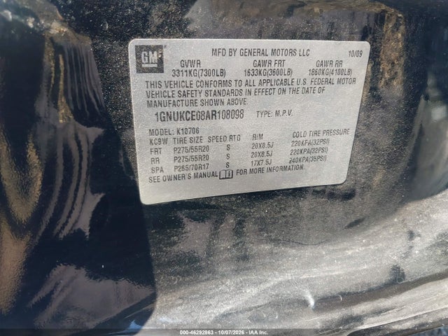Aukcja sprzedaży 2010 Chevrolet Tahoe Ltz, vin: 1GNUKCE08AR108098, numer aukcji: 46292863