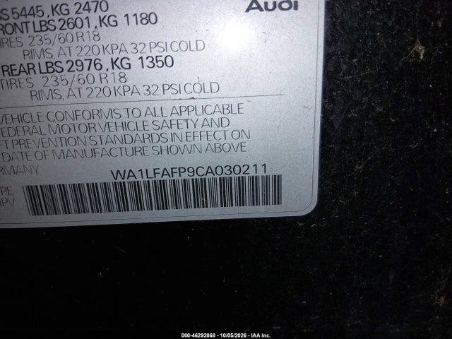 46292868 :رقم المزاد ، WA1LFAFP9CA030211 vin ، 2012 Audi Q5 2.0t Premium مزاد بيع