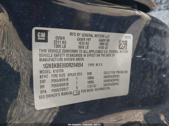 46292975 :رقم المزاد ، 1GNSKBE09DR204554 vin ، 2013 Chevrolet Tahoe Lt مزاد بيع
