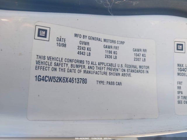 Продаж на аукціоні авто 1999 Buick Park Avenue, vin: 1G4CW52K6X4613780, номер лоту: 46292993